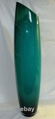Vintage Large 27 Tall MCM Cased Glass Slanted Top Turquoise Blue Vase 27 Tall