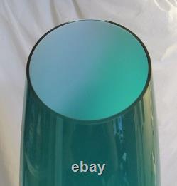 Vintage Large 27 Tall MCM Cased Glass Slanted Top Turquoise Blue Vase 27 Tall