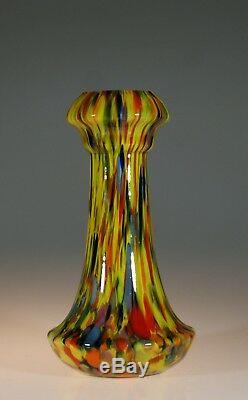 Vintage Large Deco Czech End of Day Vase Orange Yellow Blue Green Red c. 1935