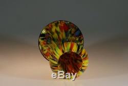 Vintage Large Deco Czech End of Day Vase Orange Yellow Blue Green Red c. 1935
