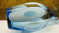 Vintage Large Hand Blown Blue With White Art Glass Vase 17.25