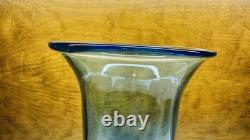 Vintage Large Hand Blown Blue With White Art Glass Vase 17.25