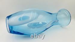 Vintage Large Hand Blown Blue With White Art Glass Vase 17.25