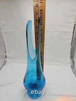 Vintage Large MCM L. E. Smith Turquoise Swung Glass Vase