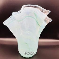 Vintage Large Murano Glass Vase Blue White Waffle Bottom 12 Tall x 12'' Wide