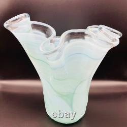 Vintage Large Murano Glass Vase Blue White Waffle Bottom 12 Tall x 12'' Wide