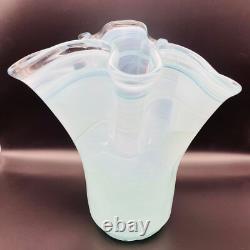 Vintage Large Murano Glass Vase Blue White Waffle Bottom 12 Tall x 12'' Wide