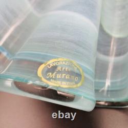 Vintage Large Murano Glass Vase Blue White Waffle Bottom 12 Tall x 12'' Wide