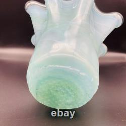 Vintage Large Murano Glass Vase Blue White Waffle Bottom 12 Tall x 12'' Wide