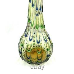 Vintage Large Murano Italy Hand Blown Art Glass Vase Blue Green Ripples 18