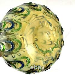 Vintage Large Murano Italy Hand Blown Art Glass Vase Blue Green Ripples 18