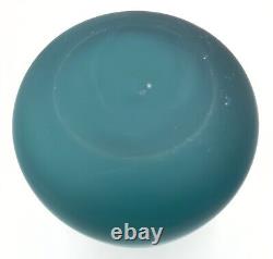 Vintage Large Ocean Blue And Yellow Hand Blown Satin Glass Vase, Handles 12t