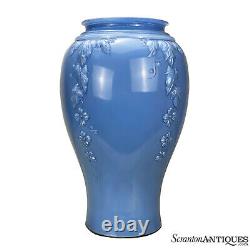 Vintage Large Victorian Blue Glass Floral Motif Vase