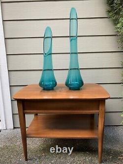 Vintage Le Smith Peacock Blue Swung Smooth Fat Bottom Vases 27 & 22 Mid Century