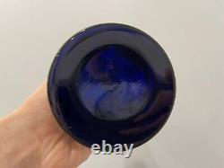 Vintage Likely Bohemian Cobalt Blue Glass Vase with Gold Flowers Decoration