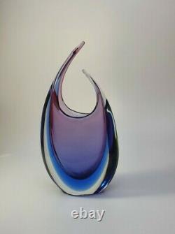 Vintage Luigi Onesto Italian Murano Glass Fishtail Art Vase Purple/Blue Sommerso