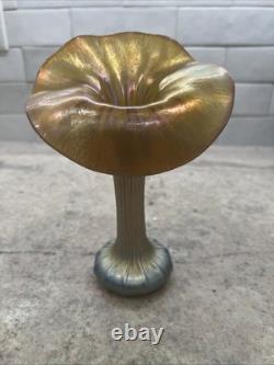 Vintage Lundberg Studios Glass JACK IN THE PULPIT Aurene Blue Iridescent Vase