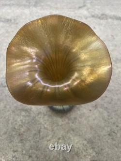 Vintage Lundberg Studios Glass JACK IN THE PULPIT Aurene Blue Iridescent Vase