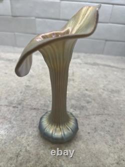 Vintage Lundberg Studios Glass JACK IN THE PULPIT Aurene Blue Iridescent Vase