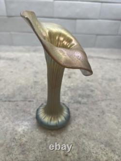 Vintage Lundberg Studios Glass JACK IN THE PULPIT Aurene Blue Iridescent Vase