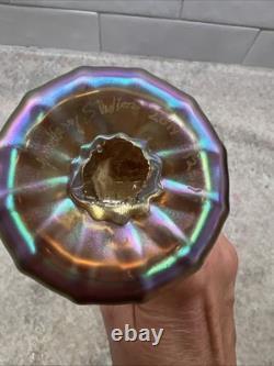 Vintage Lundberg Studios Glass JACK IN THE PULPIT Aurene Blue Iridescent Vase