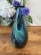 Vintage M. Robb 1970 Signed Hand Blown Art Glass Vase Blue Green Swirl Studio