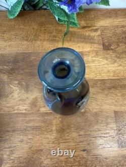Vintage M. Robb 1970 Signed Hand Blown Art Glass Vase Blue Green Swirl Studio