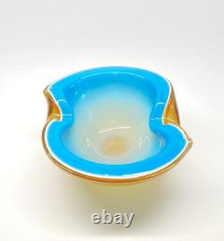 Vintage MCM Alfredo Barbini Murano Art Glass Bowl Ashtray Blue & Brown