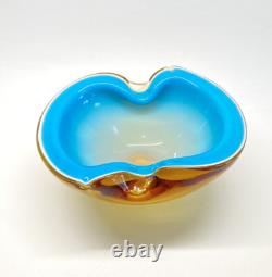 Vintage MCM Alfredo Barbini Murano Art Glass Bowl Ashtray Blue & Brown