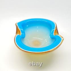 Vintage MCM Alfredo Barbini Murano Art Glass Bowl Ashtray Blue & Brown