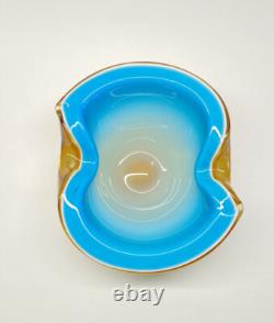 Vintage MCM Alfredo Barbini Murano Art Glass Bowl Ashtray Blue & Brown