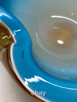 Vintage MCM Alfredo Barbini Murano Art Glass Bowl Ashtray Blue & Brown