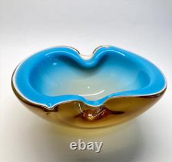 Vintage MCM Alfredo Barbini Murano Art Glass Bowl Ashtray Blue & Brown