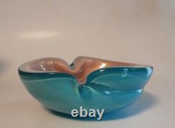 Vintage MCM Alfredo Barbini Murano Art Glass Bowl Ashtray Blue & Peach