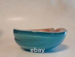 Vintage MCM Alfredo Barbini Murano Art Glass Bowl Ashtray Blue & Peach