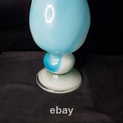 Vintage MCM Art Glass Swung Glass Pitcher Stretch Vase White Light Blue 22 ooak