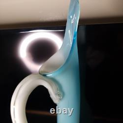 Vintage MCM Art Glass Swung Glass Pitcher Stretch Vase White Light Blue 22 ooak