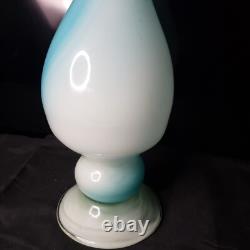 Vintage MCM Art Glass Swung Glass Pitcher Stretch Vase White Light Blue 22 ooak