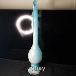 Vintage MCM Art Glass Swung Glass Pitcher Stretch Vase White Light Blue 22 ooak