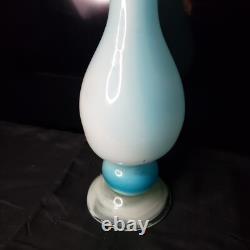 Vintage MCM Art Glass Swung Glass Pitcher Stretch Vase White Light Blue 22 ooak