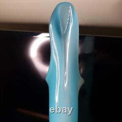 Vintage MCM Art Glass Swung Glass Pitcher Stretch Vase White Light Blue 22 ooak