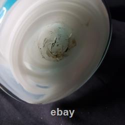 Vintage MCM Art Glass Swung Glass Pitcher Stretch Vase White Light Blue 22 ooak