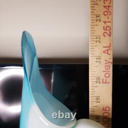 Vintage MCM Art Glass Swung Glass Pitcher Stretch Vase White Light Blue 22 ooak