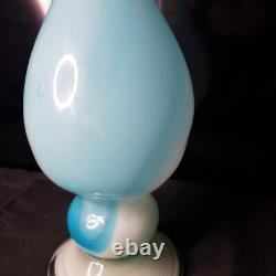 Vintage MCM Art Glass Swung Glass Pitcher Stretch Vase White Light Blue 22 ooak