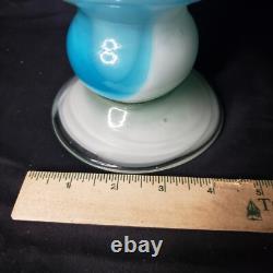 Vintage MCM Art Glass Swung Glass Pitcher Stretch Vase White Light Blue 22 ooak