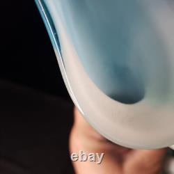 Vintage MCM Art Glass Swung Glass Pitcher Stretch Vase White Light Blue 22 ooak