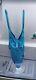 Vintage MCM Bischoff Pinched Glass Blue Swung Vase 2 Prong Finger 15