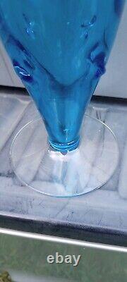 Vintage MCM Bischoff Pinched Glass Blue Swung Vase 2 Prong Finger 15