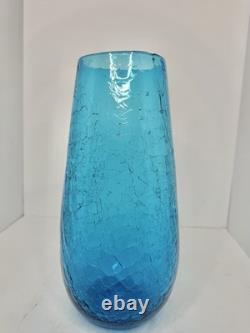 Vintage MCM Blenko Glass 6323L Turquoise Crackle Vase 12.5 Stunning