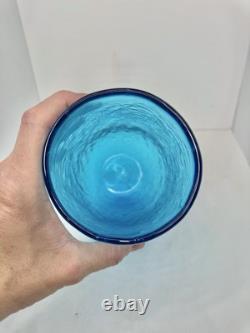 Vintage MCM Blenko Glass 6323L Turquoise Crackle Vase 12.5 Stunning